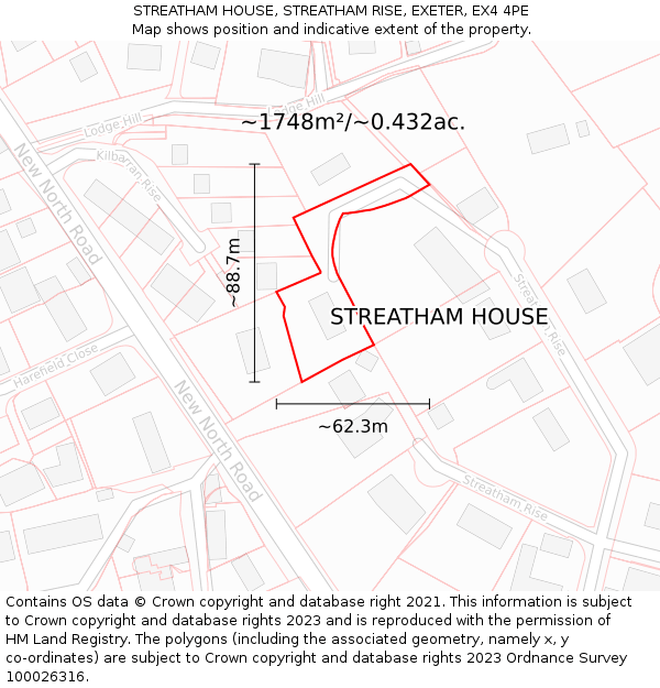 STREATHAM HOUSE, STREATHAM RISE, EXETER, EX4 4PE: Plot and title map