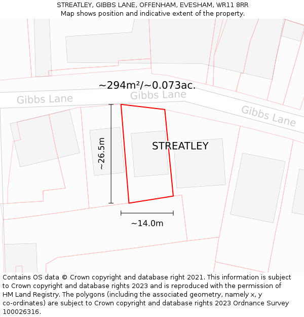 STREATLEY, GIBBS LANE, OFFENHAM, EVESHAM, WR11 8RR: Plot and title map