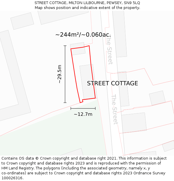 STREET COTTAGE, MILTON LILBOURNE, PEWSEY, SN9 5LQ: Plot and title map