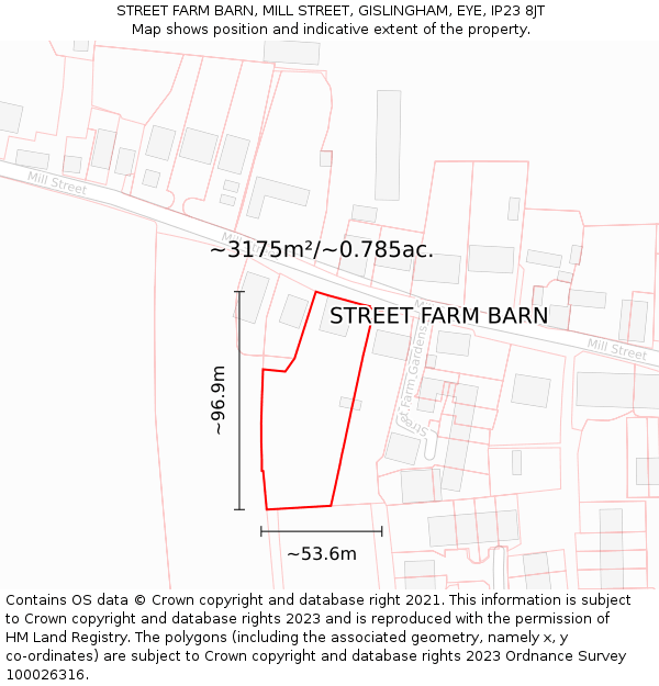 STREET FARM BARN, MILL STREET, GISLINGHAM, EYE, IP23 8JT: Plot and title map