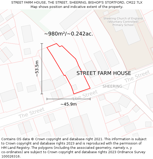 STREET FARM HOUSE, THE STREET, SHEERING, BISHOP'S STORTFORD, CM22 7LX: Plot and title map