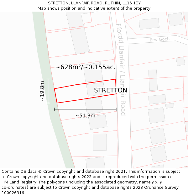 STRETTON, LLANFAIR ROAD, RUTHIN, LL15 1BY: Plot and title map