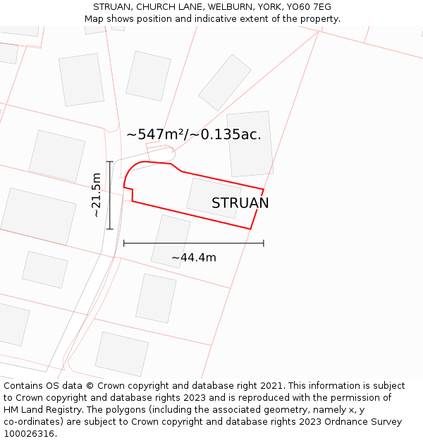 STRUAN, CHURCH LANE, WELBURN, YORK, YO60 7EG: Plot and title map