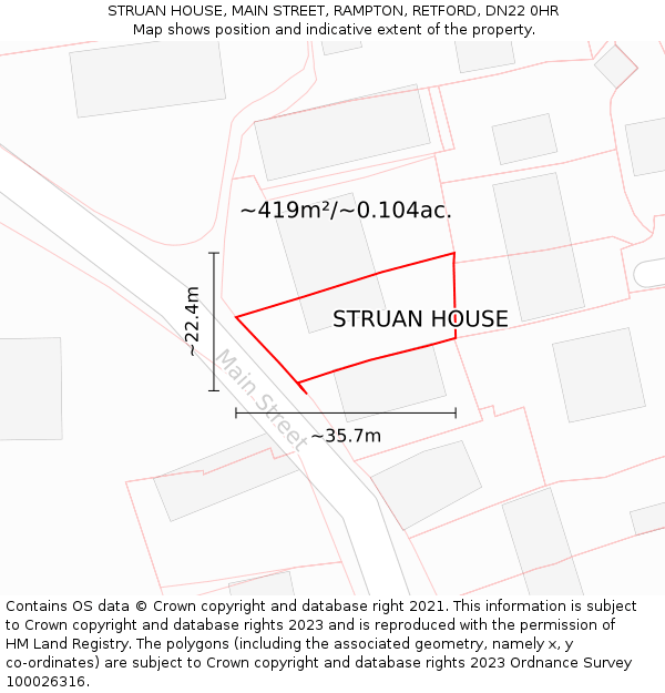 STRUAN HOUSE, MAIN STREET, RAMPTON, RETFORD, DN22 0HR: Plot and title map