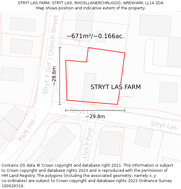 STRYT LAS FARM, STRYT LAS, RHOSLLANERCHRUGOG, WREXHAM, LL14 2DA: Plot and title map