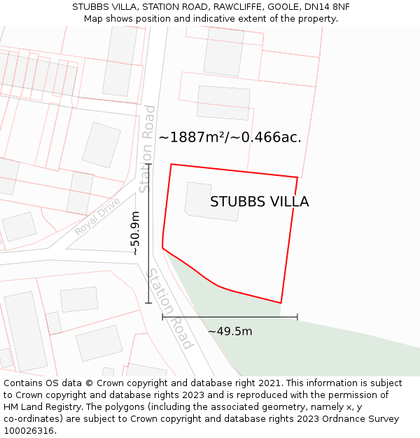 STUBBS VILLA, STATION ROAD, RAWCLIFFE, GOOLE, DN14 8NF: Plot and title map