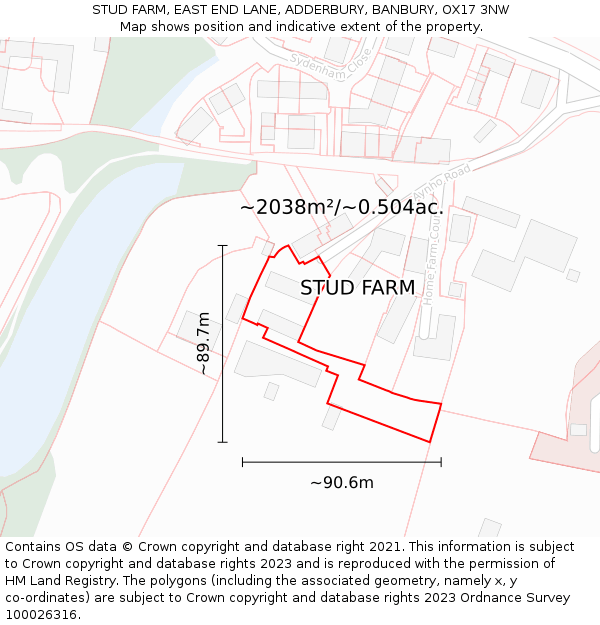 STUD FARM, EAST END LANE, ADDERBURY, BANBURY, OX17 3NW: Plot and title map