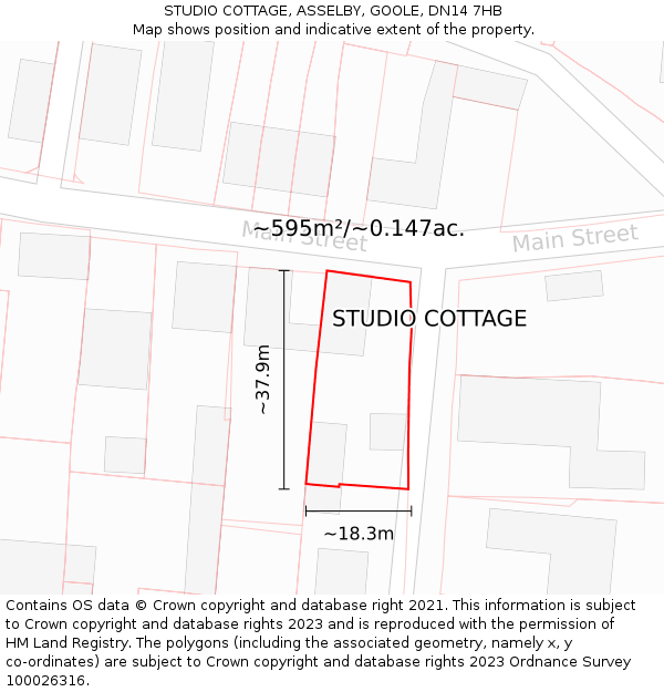 STUDIO COTTAGE, ASSELBY, GOOLE, DN14 7HB: Plot and title map