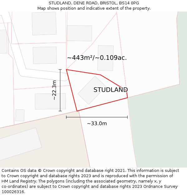 STUDLAND, DENE ROAD, BRISTOL, BS14 0PG: Plot and title map