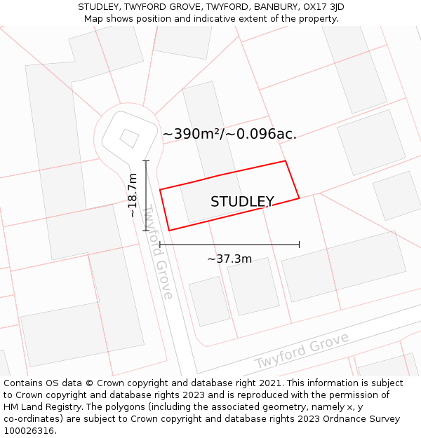 STUDLEY, TWYFORD GROVE, TWYFORD, BANBURY, OX17 3JD: Plot and title map