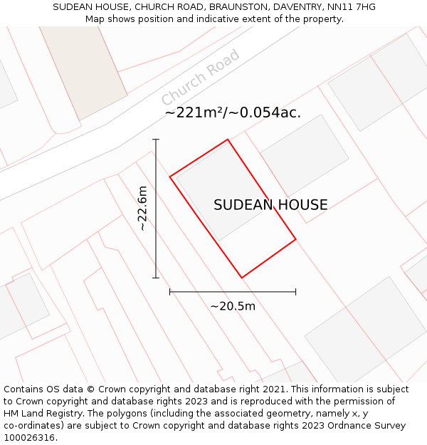 SUDEAN HOUSE, CHURCH ROAD, BRAUNSTON, DAVENTRY, NN11 7HG: Plot and title map