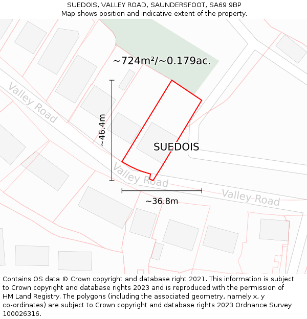 SUEDOIS, VALLEY ROAD, SAUNDERSFOOT, SA69 9BP: Plot and title map