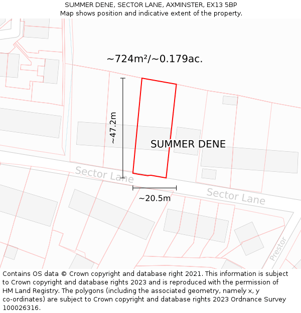 SUMMER DENE, SECTOR LANE, AXMINSTER, EX13 5BP: Plot and title map