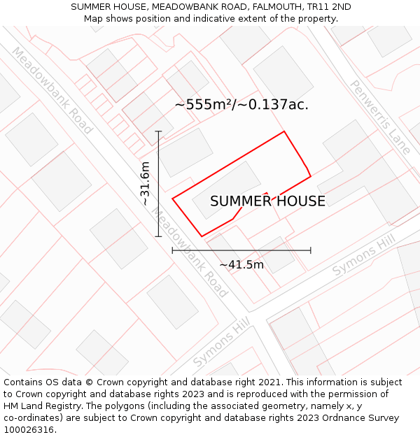 SUMMER HOUSE, MEADOWBANK ROAD, FALMOUTH, TR11 2ND: Plot and title map