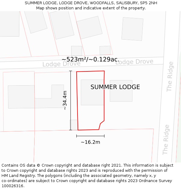 SUMMER LODGE, LODGE DROVE, WOODFALLS, SALISBURY, SP5 2NH: Plot and title map