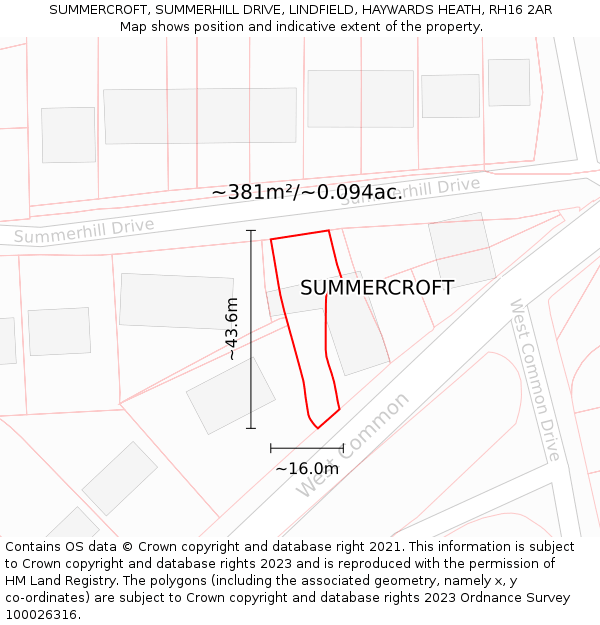 SUMMERCROFT, SUMMERHILL DRIVE, LINDFIELD, HAYWARDS HEATH, RH16 2AR: Plot and title map