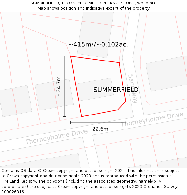 SUMMERFIELD, THORNEYHOLME DRIVE, KNUTSFORD, WA16 8BT: Plot and title map