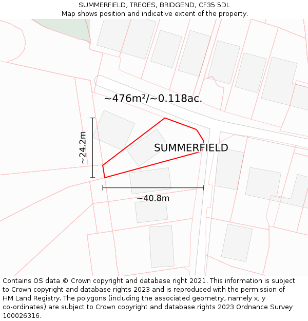 SUMMERFIELD, TREOES, BRIDGEND, CF35 5DL: Plot and title map