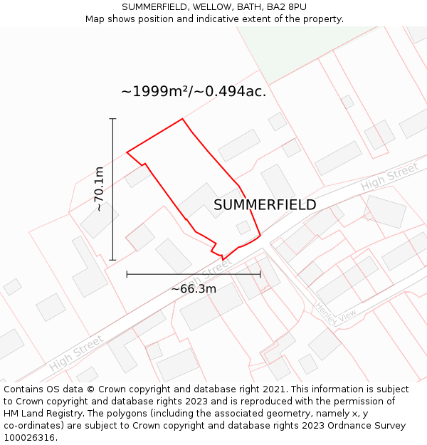 SUMMERFIELD, WELLOW, BATH, BA2 8PU: Plot and title map
