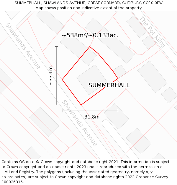 SUMMERHALL, SHAWLANDS AVENUE, GREAT CORNARD, SUDBURY, CO10 0EW: Plot and title map