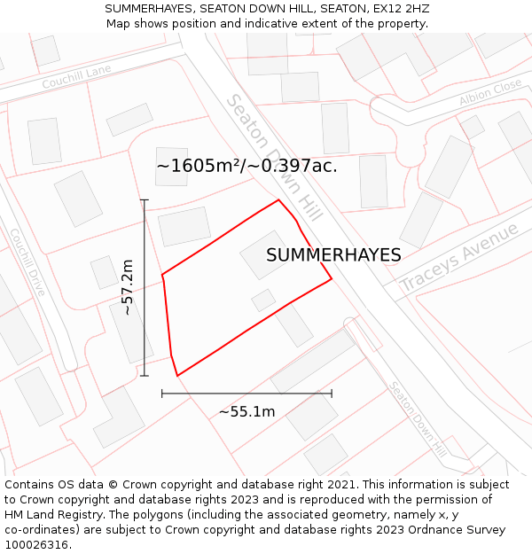 SUMMERHAYES, SEATON DOWN HILL, SEATON, EX12 2HZ: Plot and title map