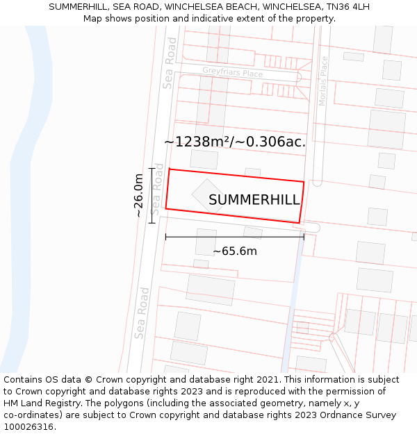 SUMMERHILL, SEA ROAD, WINCHELSEA BEACH, WINCHELSEA, TN36 4LH: Plot and title map