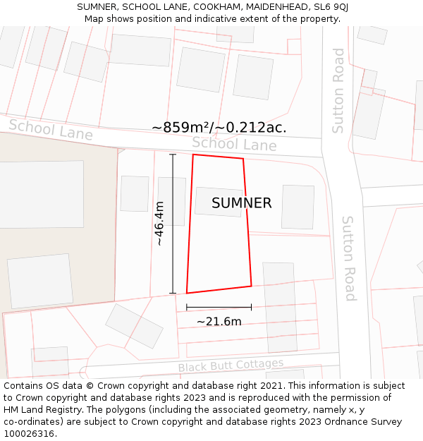 SUMNER, SCHOOL LANE, COOKHAM, MAIDENHEAD, SL6 9QJ: Plot and title map