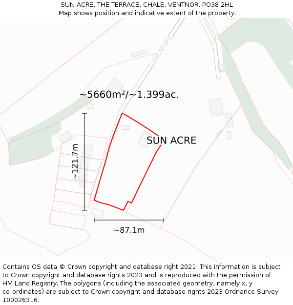 SUN ACRE, THE TERRACE, CHALE, VENTNOR, PO38 2HL: Plot and title map