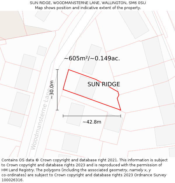 SUN RIDGE, WOODMANSTERNE LANE, WALLINGTON, SM6 0SU: Plot and title map