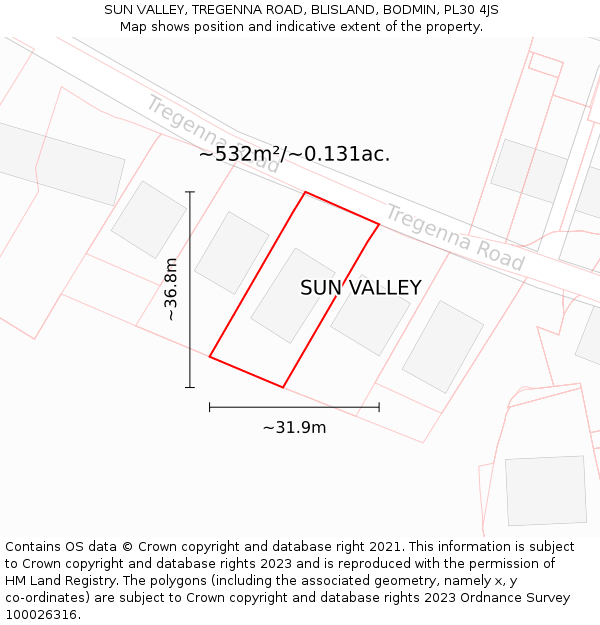 SUN VALLEY, TREGENNA ROAD, BLISLAND, BODMIN, PL30 4JS: Plot and title map