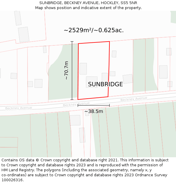 SUNBRIDGE, BECKNEY AVENUE, HOCKLEY, SS5 5NR: Plot and title map