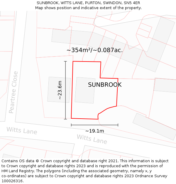 SUNBROOK, WITTS LANE, PURTON, SWINDON, SN5 4ER: Plot and title map