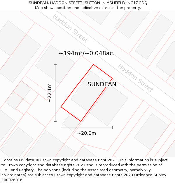 SUNDEAN, HADDON STREET, SUTTON-IN-ASHFIELD, NG17 2DQ: Plot and title map