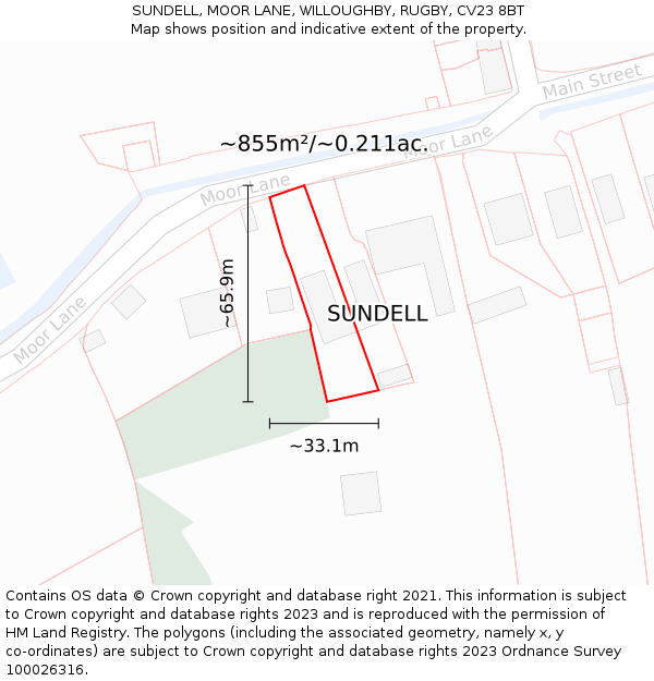 SUNDELL, MOOR LANE, WILLOUGHBY, RUGBY, CV23 8BT: Plot and title map