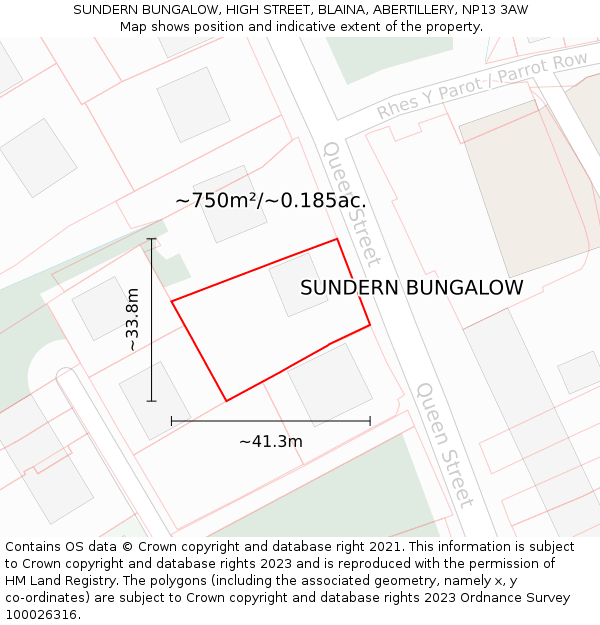 SUNDERN BUNGALOW, HIGH STREET, BLAINA, ABERTILLERY, NP13 3AW: Plot and title map
