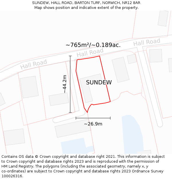 SUNDEW, HALL ROAD, BARTON TURF, NORWICH, NR12 8AR: Plot and title map