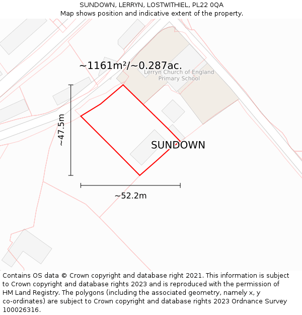 SUNDOWN, LERRYN, LOSTWITHIEL, PL22 0QA: Plot and title map