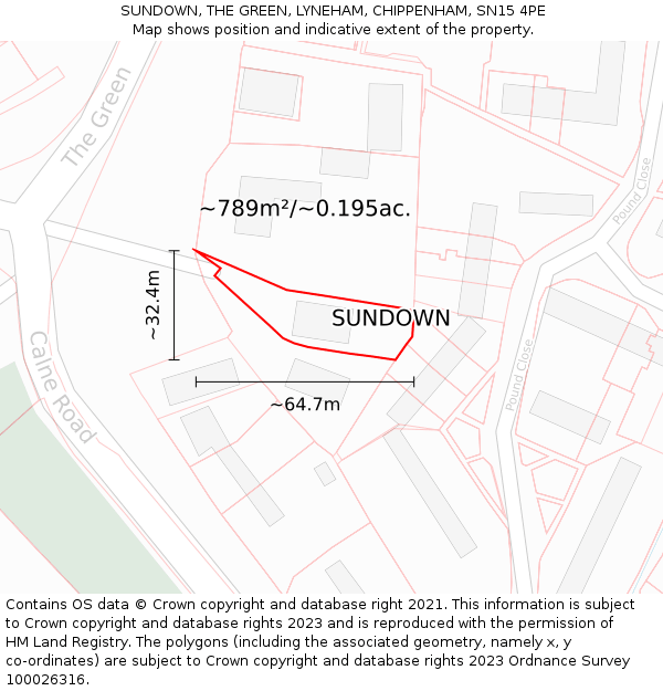 SUNDOWN, THE GREEN, LYNEHAM, CHIPPENHAM, SN15 4PE: Plot and title map