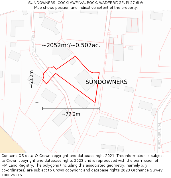 SUNDOWNERS, COCKLAWELVA, ROCK, WADEBRIDGE, PL27 6LW: Plot and title map