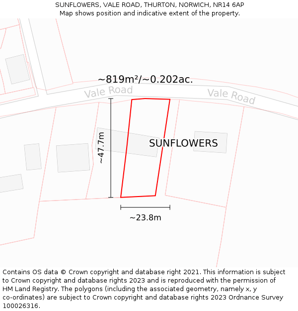 SUNFLOWERS, VALE ROAD, THURTON, NORWICH, NR14 6AP: Plot and title map