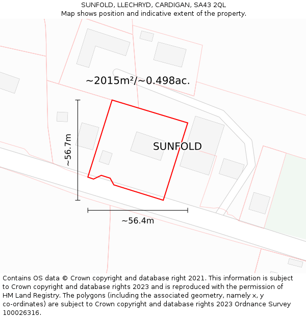 SUNFOLD, LLECHRYD, CARDIGAN, SA43 2QL: Plot and title map