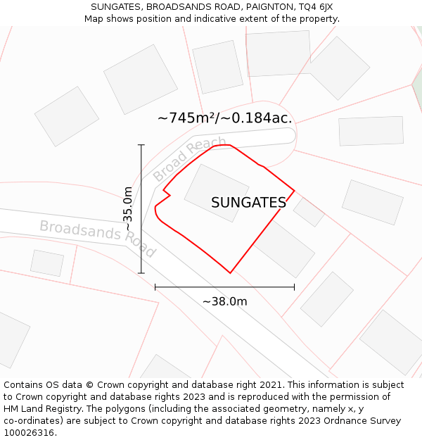 SUNGATES, BROADSANDS ROAD, PAIGNTON, TQ4 6JX: Plot and title map