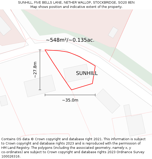 SUNHILL, FIVE BELLS LANE, NETHER WALLOP, STOCKBRIDGE, SO20 8EN: Plot and title map