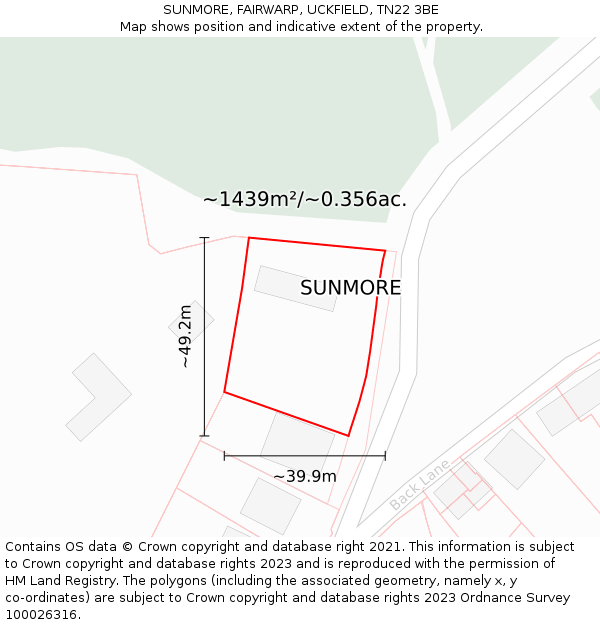 SUNMORE, FAIRWARP, UCKFIELD, TN22 3BE: Plot and title map