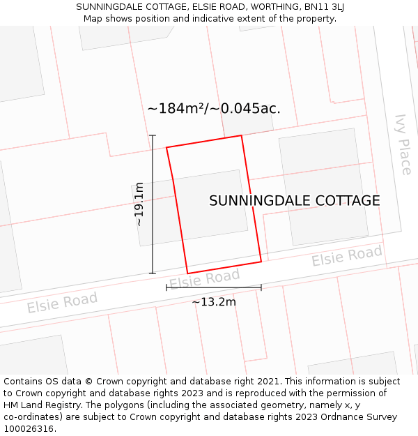 SUNNINGDALE COTTAGE, ELSIE ROAD, WORTHING, BN11 3LJ: Plot and title map