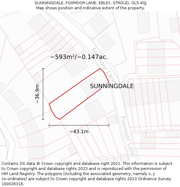 SUNNINGDALE, FOXMOOR LANE, EBLEY, STROUD, GL5 4QJ: Plot and title map