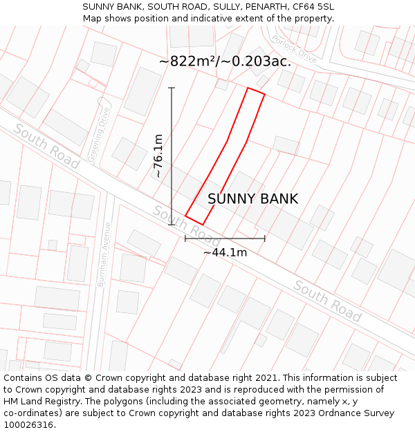 SUNNY BANK, SOUTH ROAD, SULLY, PENARTH, CF64 5SL: Plot and title map