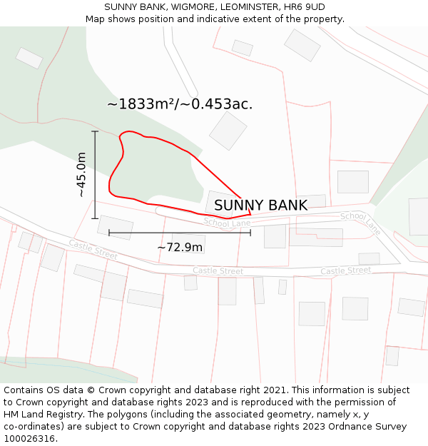 SUNNY BANK, WIGMORE, LEOMINSTER, HR6 9UD: Plot and title map