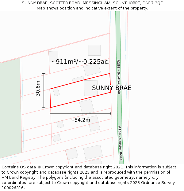 SUNNY BRAE, SCOTTER ROAD, MESSINGHAM, SCUNTHORPE, DN17 3QE: Plot and title map