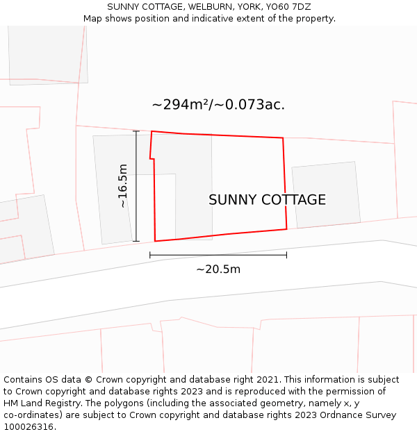 SUNNY COTTAGE, WELBURN, YORK, YO60 7DZ: Plot and title map